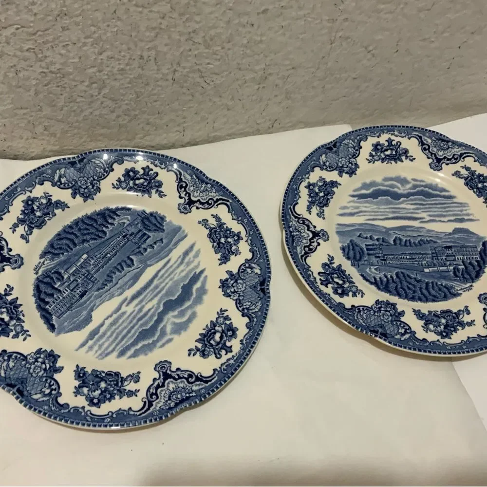 2 Vintage Johnson Bros Old Britain Castles Blarney Castle 8”Plate Blue White G15